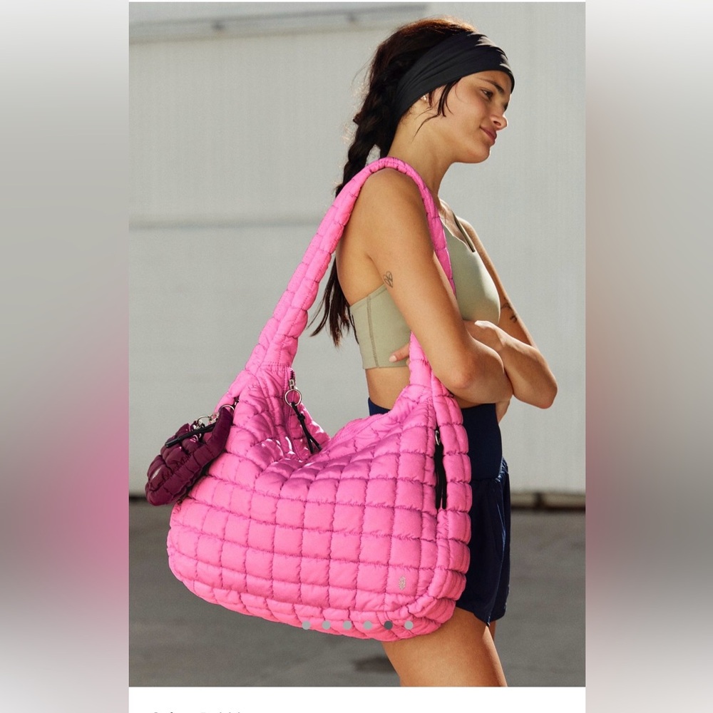 Free People Bubble Gum Pink Quilted Carryall Bag NWT